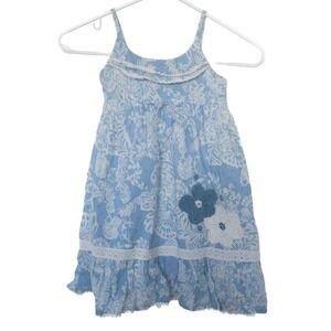 Cutey Couture Sundress Girls 4/5‎ Blue Floral Lace Crochet Flower 100% Cotton